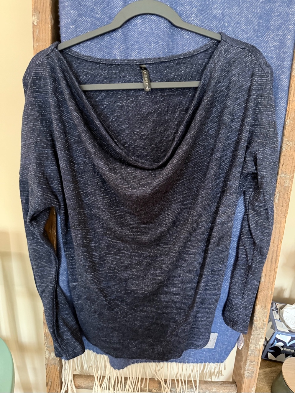 Massini Navy Heathered Cowl Neck Sweater